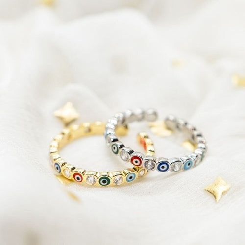 Adjustable Multicolour Minimalist Slim Stacking Evil Eye Ring
