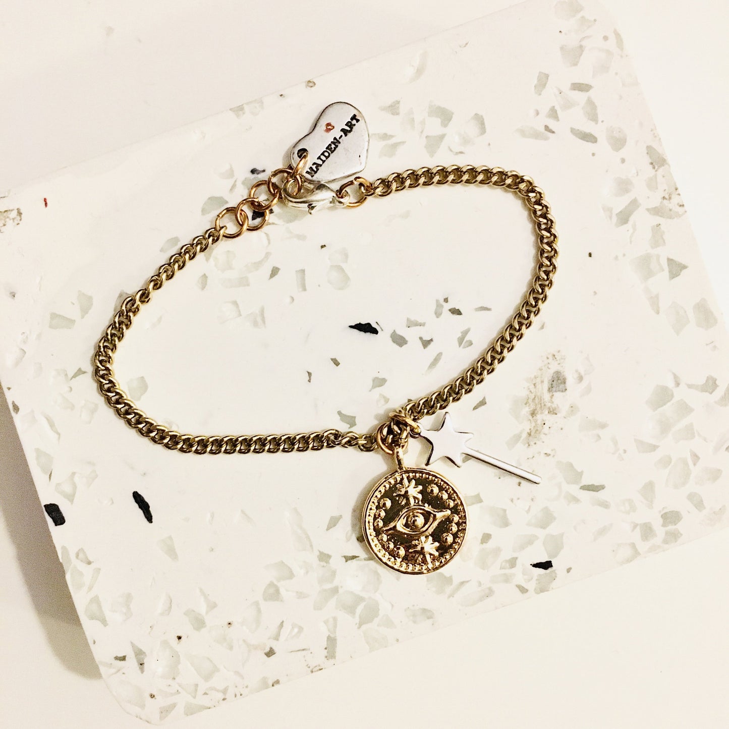 Gold Evil Eye Coin Bracelet and Magic Wand Charm