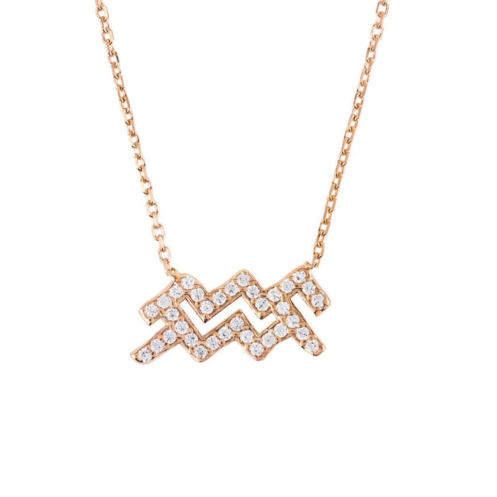 Aquarius Zodiac Star Sign Pendant Necklace Rose Gold