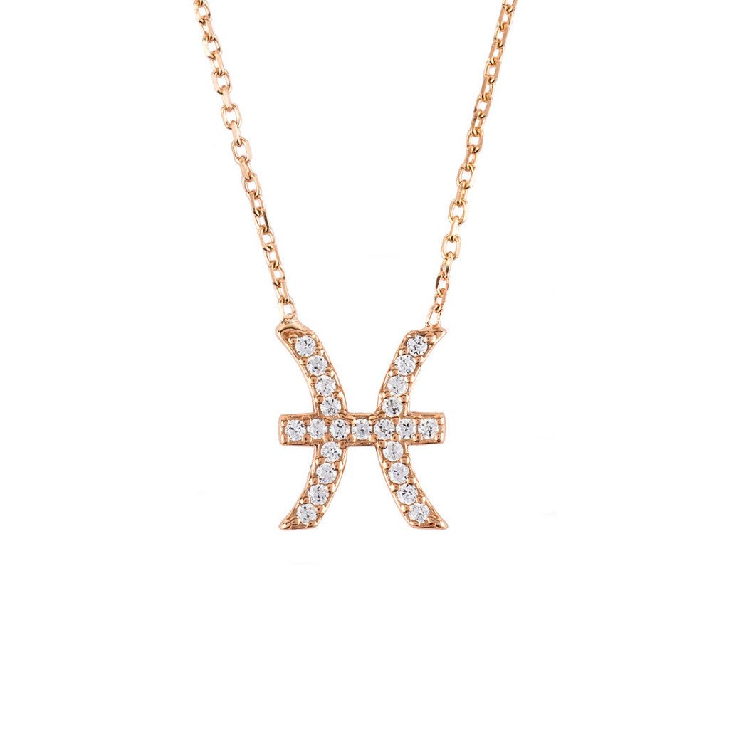 Pisces Zodiac Star Sign Pendant Necklace Rose Gold