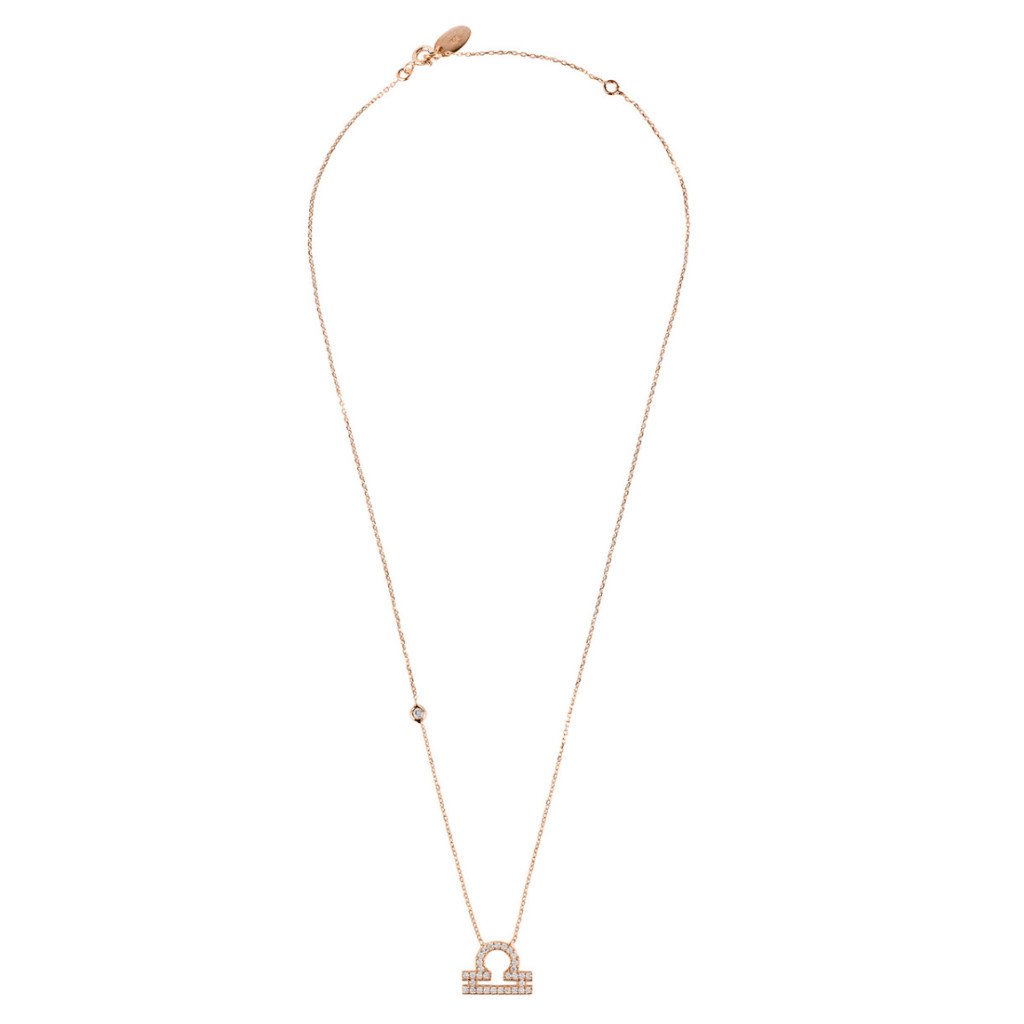 Libra Zodiac Star Sign Pendant Necklace Rose Gold