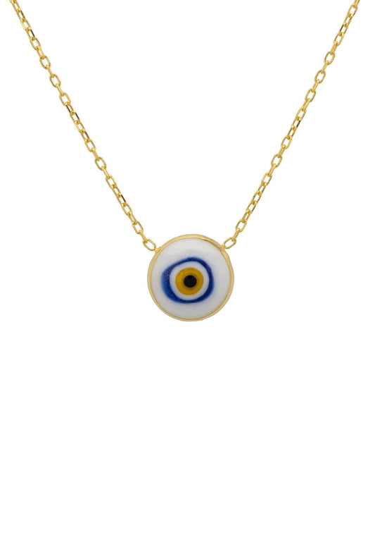 Evil Eye Enamel Pendant Necklace Gold