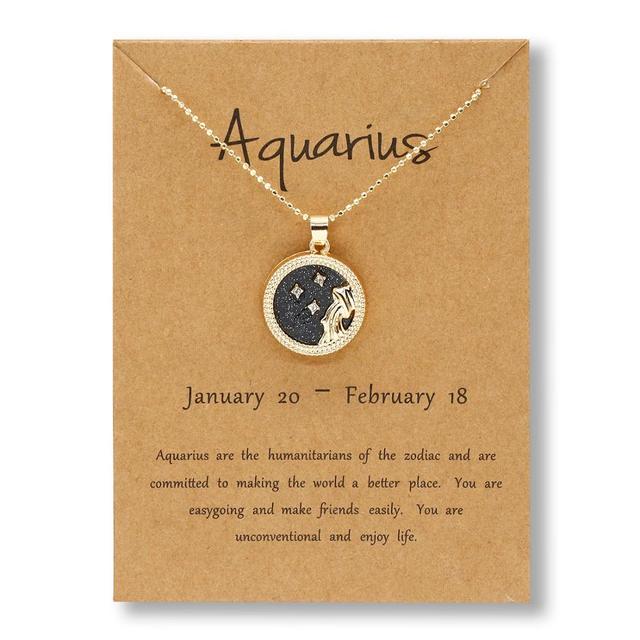 Gold Zodiac Sign Necklace - Dark Background