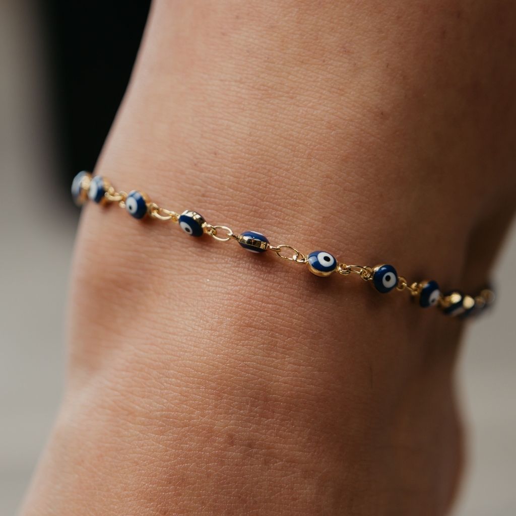 Blue Evil Eye Adjustable Beaded Anklet