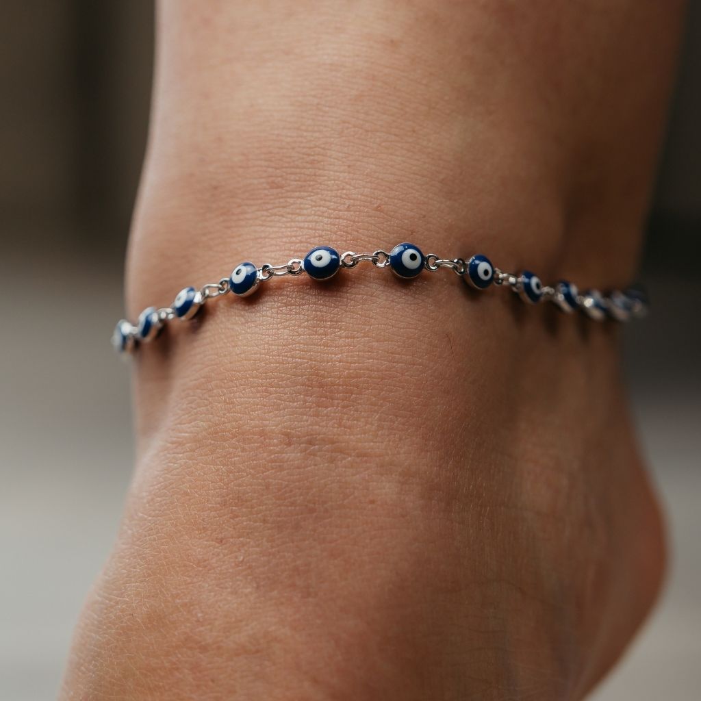 Blue Evil Eye Adjustable Beaded Anklet