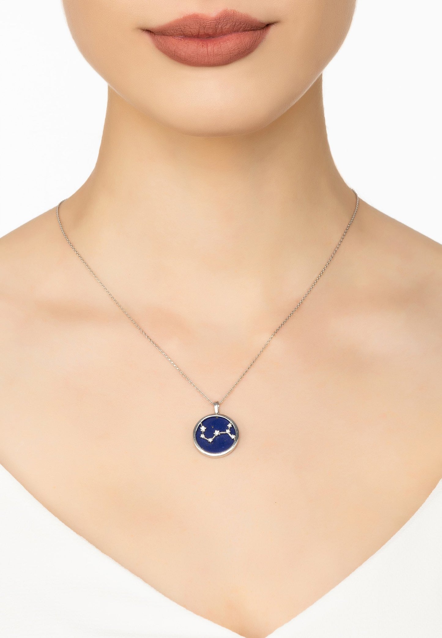 Zodiac Lapis Lazuli Gemstone Star Constellation Pendant Necklace