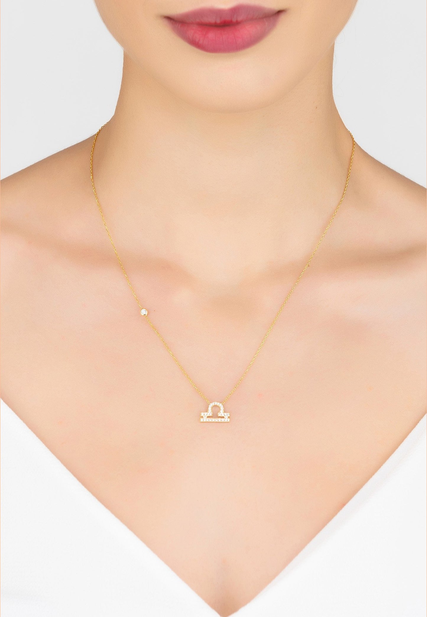 Libra Zodiac Star Sign Pendant Necklace Gold