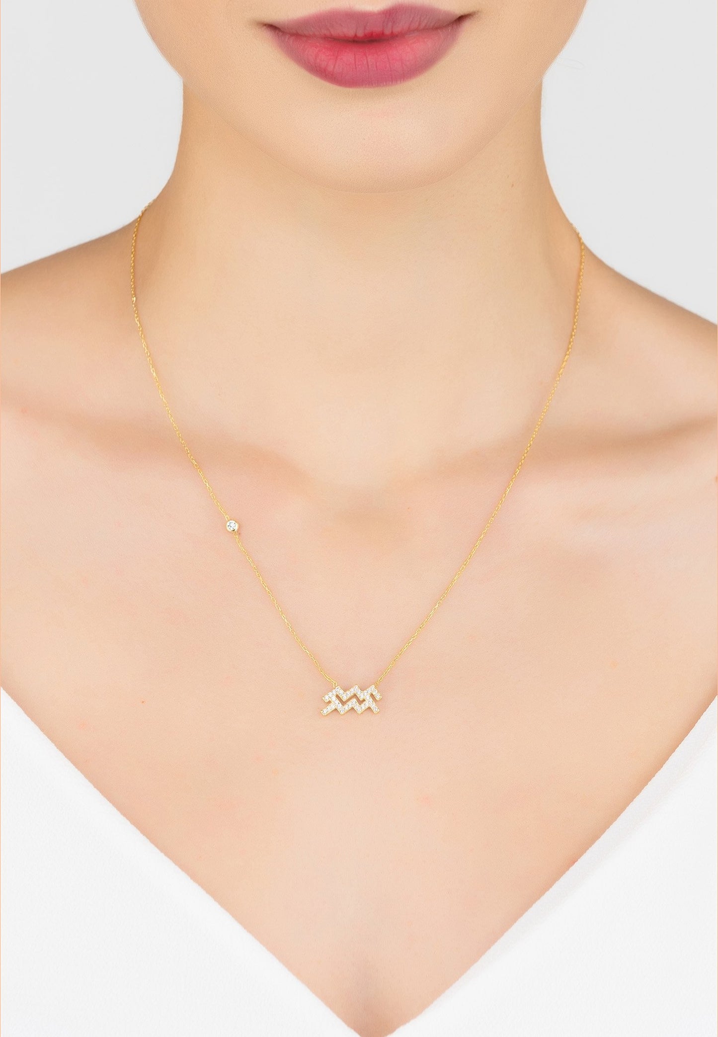 Aquarius Zodiac Star Sign Pendant Necklace Gold