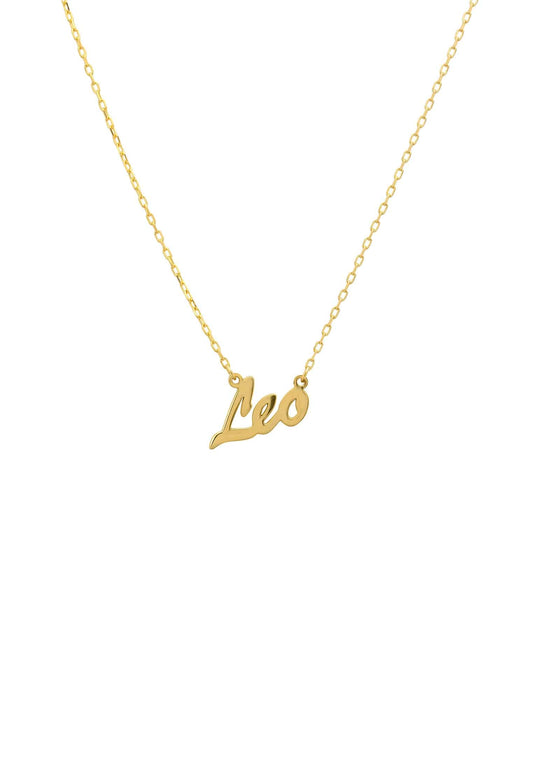 Leo Zodiac Star Sign Name Necklace Gold