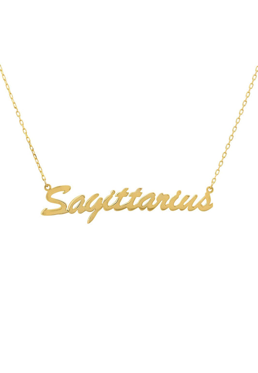 Sagittarius Zodiac Star Sign Name Necklace Gold