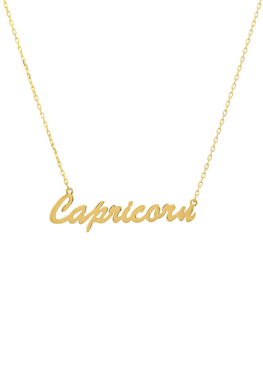 Capricorn Zodiac Star Sign Name Necklace Gold