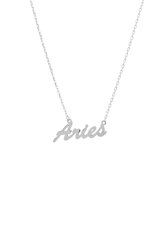 Aries Zodiac Star Sign Name Necklace Silver
