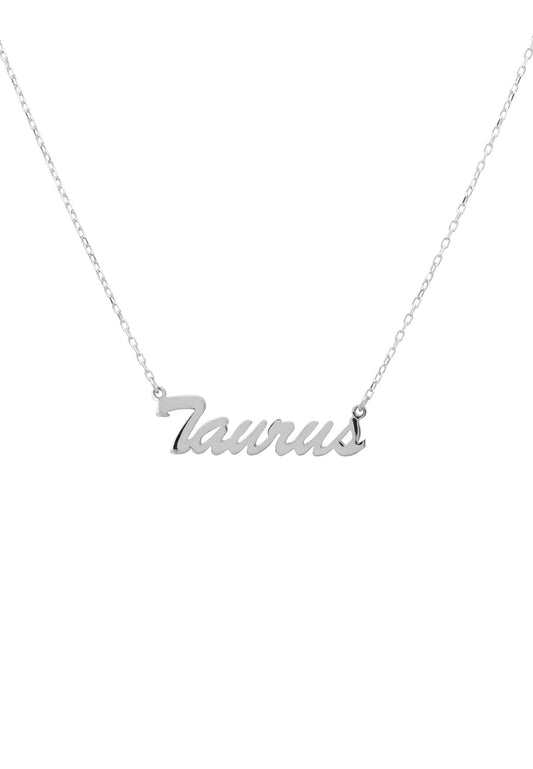 Taurus Zodiac Star Sign Name Necklace Silver
