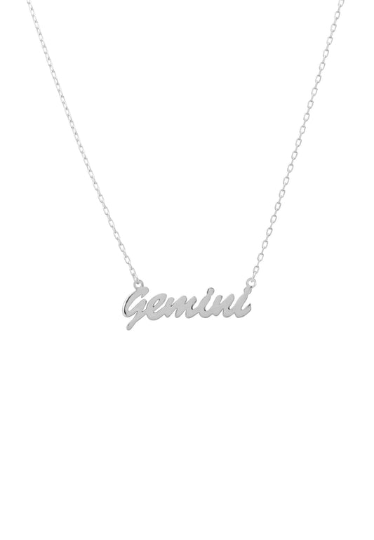 Gemini Zodiac Star Sign Name Necklace Silver