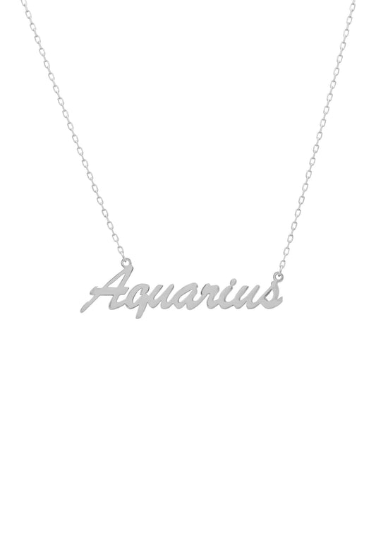 Aquarius Zodiac Star Sign Name Necklace Silver