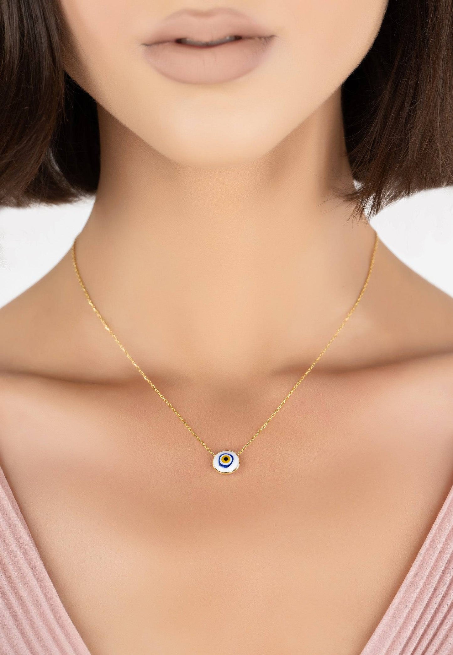 Evil Eye Enamel Pendant Necklace Gold