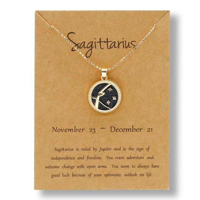 Gold Zodiac Sign Necklace - Dark Background