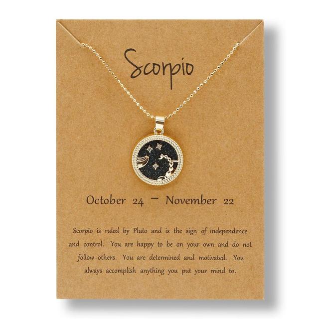 Gold Zodiac Sign Necklace - Dark Background