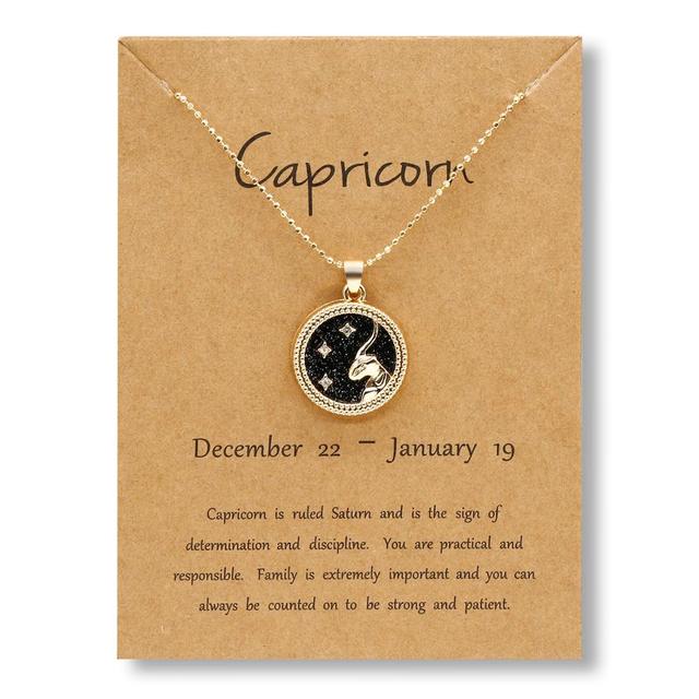 Gold Zodiac Sign Necklace - Dark Background