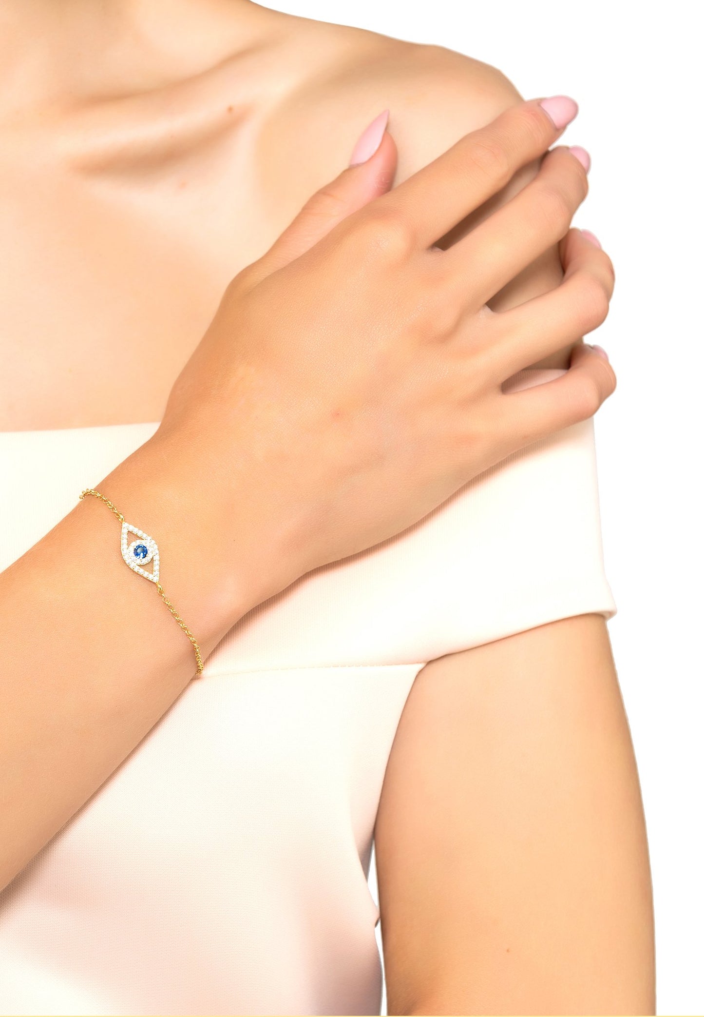 Evil Eye Elliptical Bracelet Blue Gold