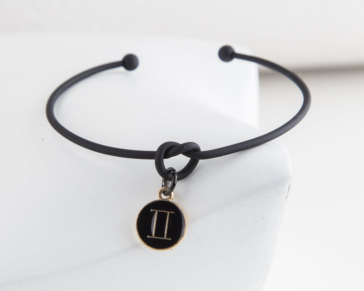 Dainty Knot Bracelet, Black Metal Wire Knot Bangle with Zodiac Symbol