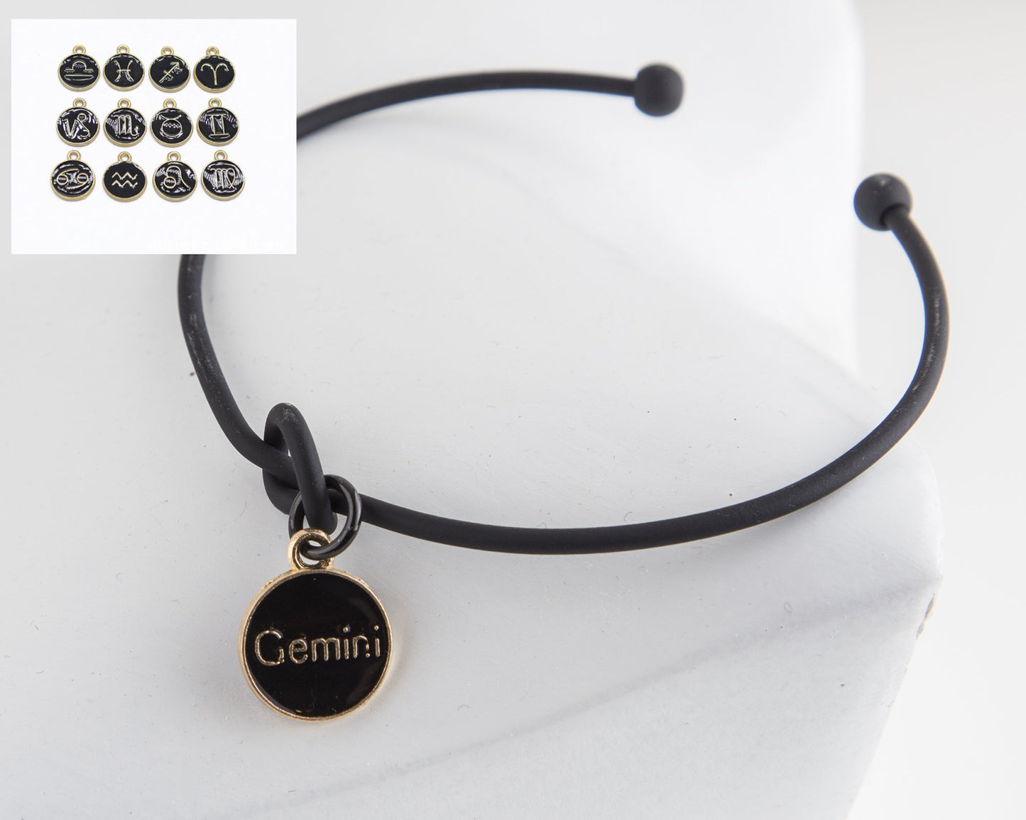 Dainty Knot Bracelet, Black Metal Wire Knot Bangle with Zodiac Symbol