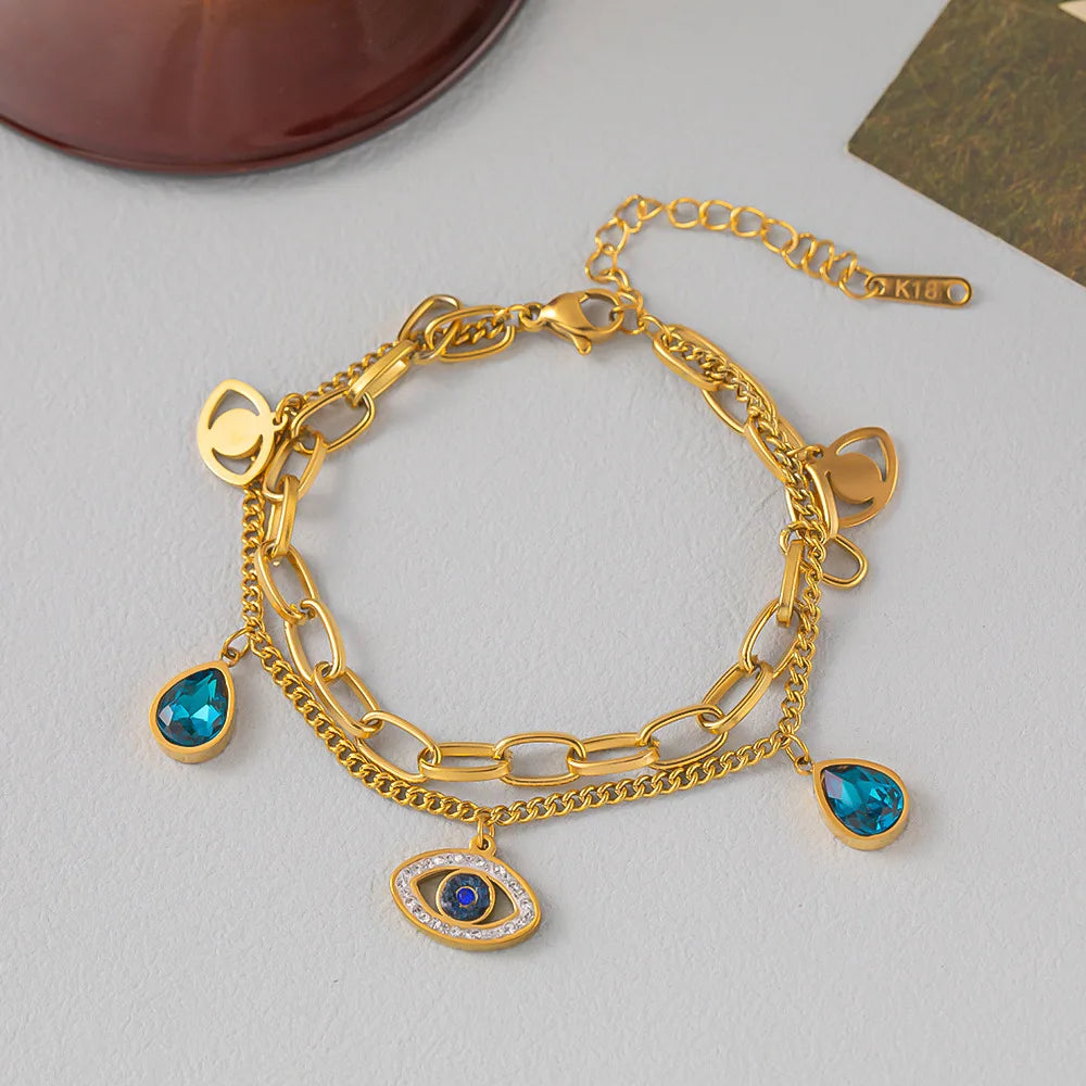 Double Layer Evil Eye Charm Bracelet