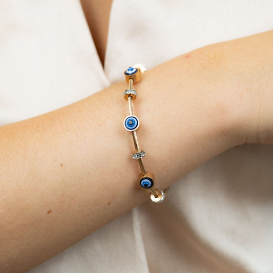 Blue Evil Eye Brass Gold Zircon Magnetic Bangle Bracelet