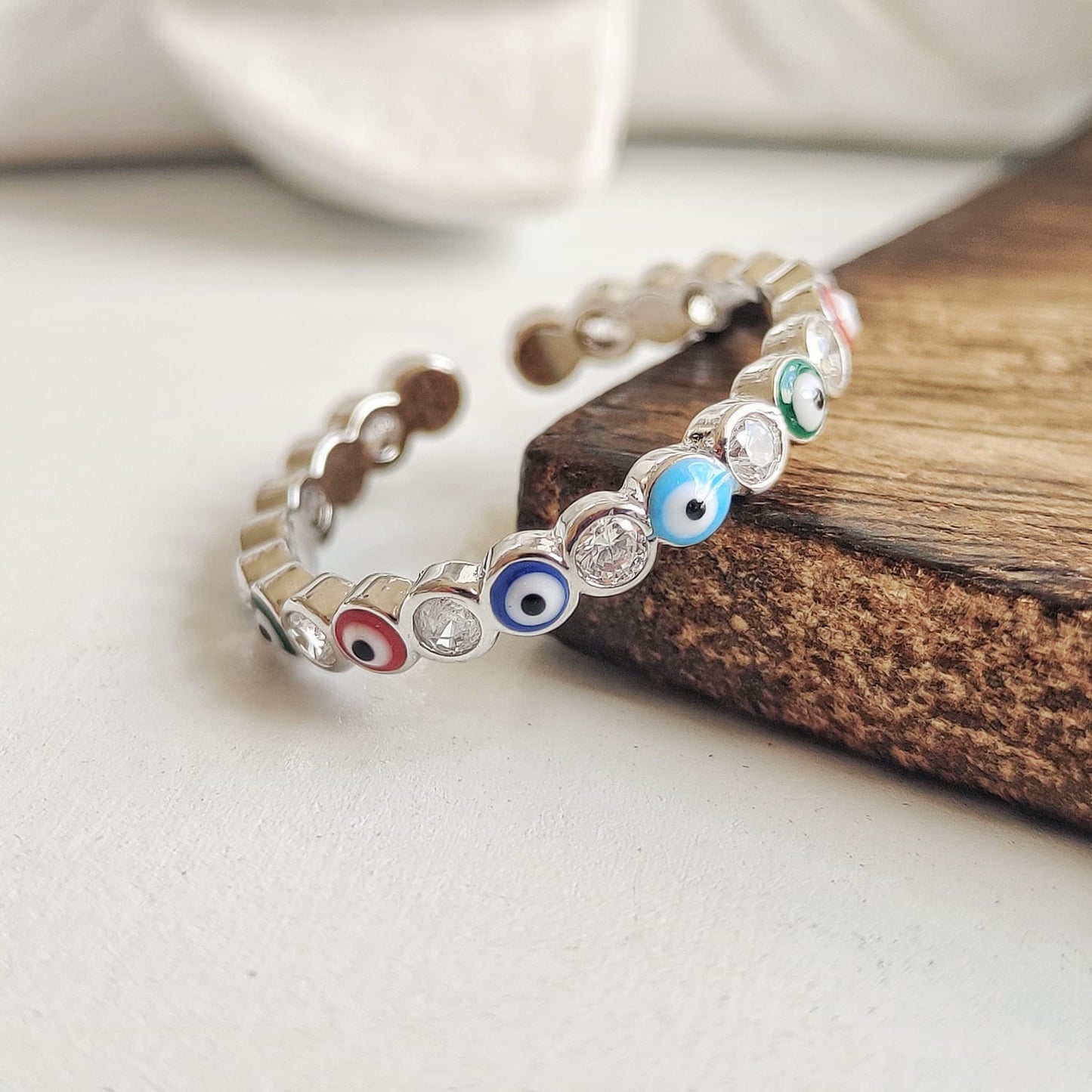 Adjustable Multicolour Minimalist Slim Stacking Evil Eye Ring