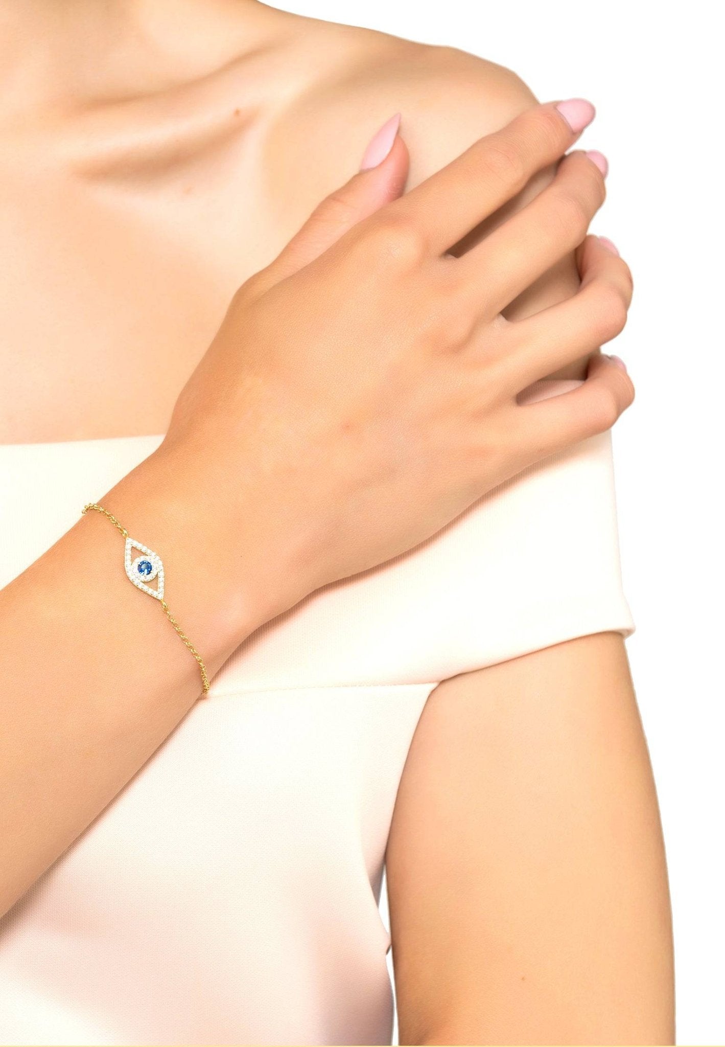 Evil Eye Elliptical Bracelet Blue Rosegold