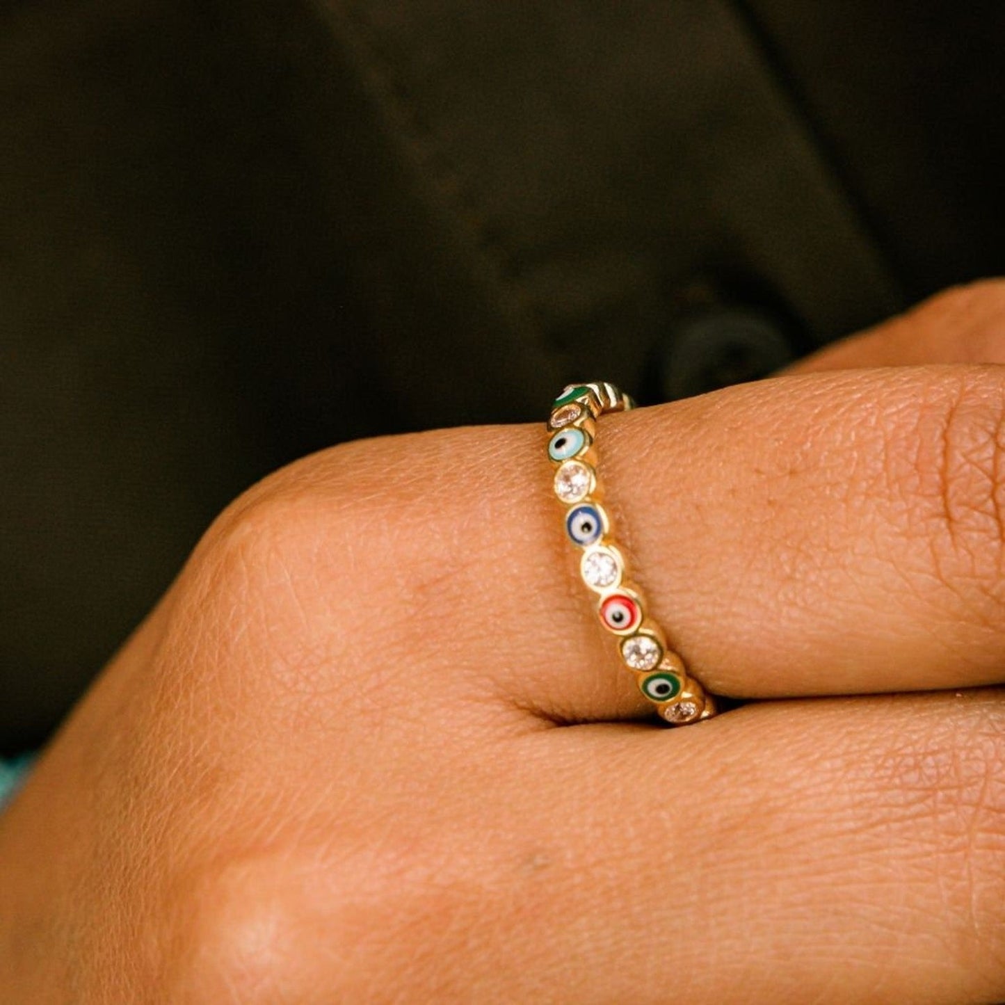 Adjustable Multicolour Minimalist Slim Stacking Evil Eye Ring