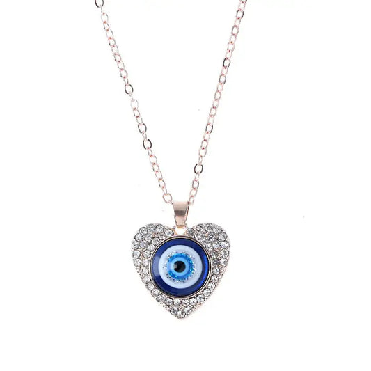 Heart Shaped Turkish Glass Evil Eye Pendant Necklace