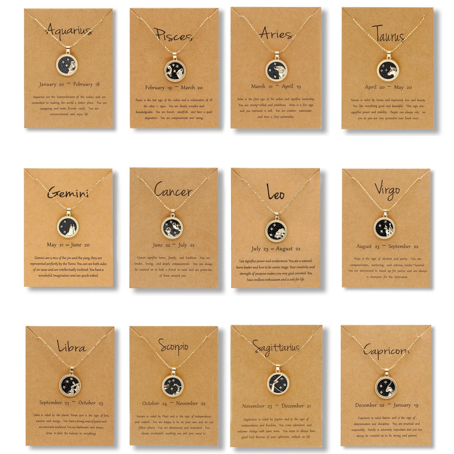 Gold Zodiac Sign Necklace - Dark Background