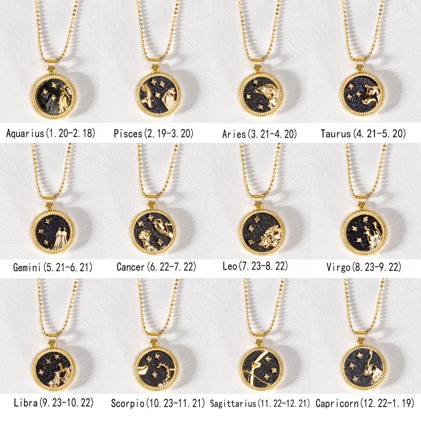 Gold Zodiac Sign Necklace - Dark Background