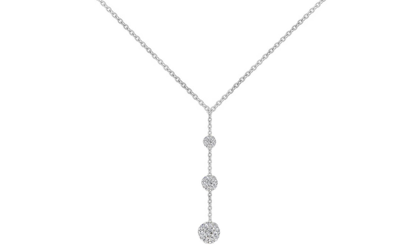 Triple Embellished Necklace with Crystal Balls in 18K White